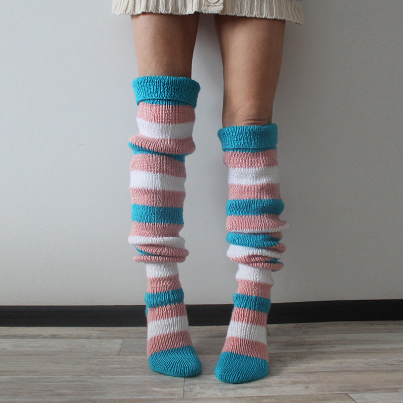 Women's Striped Over-the-knee Knitted Pile Socks