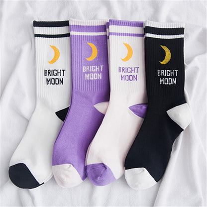 Letter Moon Print Trendy Women's Socks