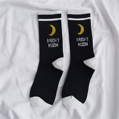 Letter Moon Print Trendy Women's Socks