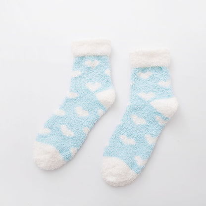 Coral fleece love cuffed flat women's socks