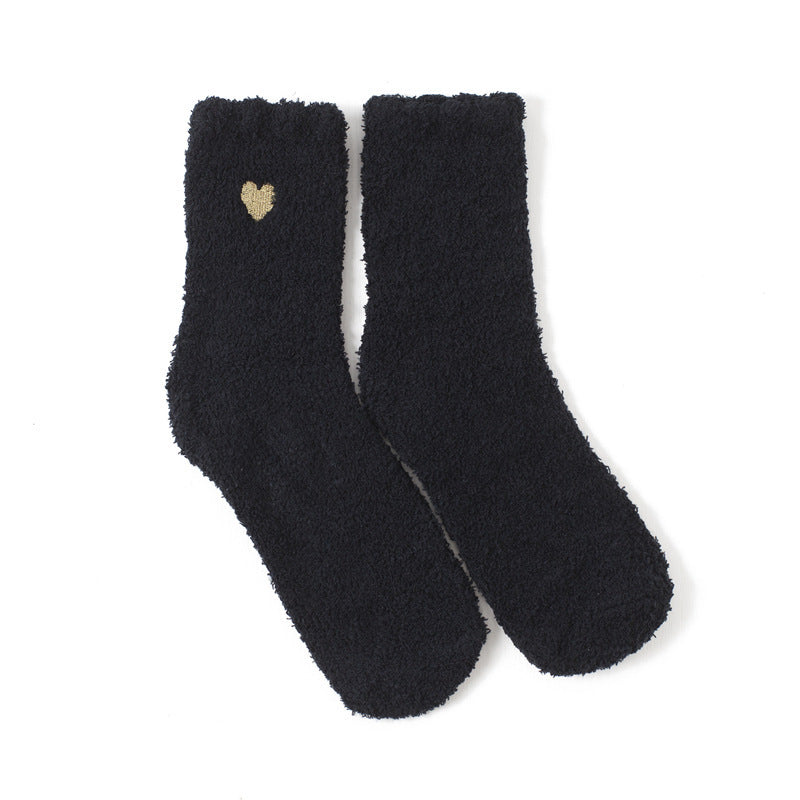 Autumn and winter embroidery love coral fleece socks