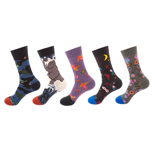 Vintage Street Women Socks Fashion Brand Men's Socks Cotton Funny Star Starry Sky Flower Graffiti Asuka Crew Casual Sock