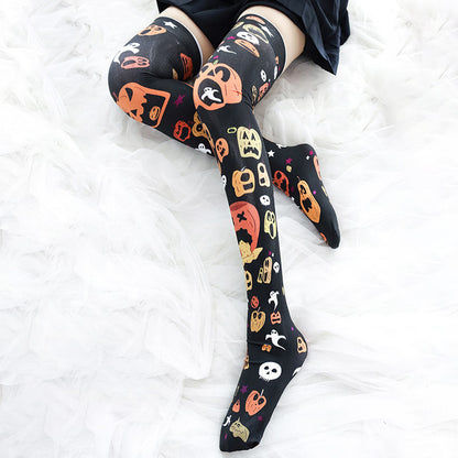 Halloween Pumpkin Print Over The Knee Socks