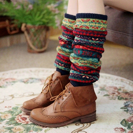 Warm thick cotton socks color knee pads boots socks