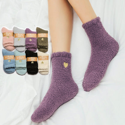 Autumn and winter embroidery love coral fleece socks