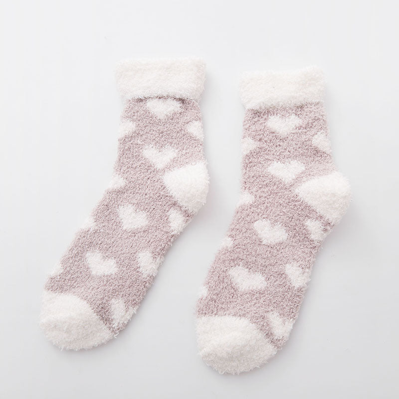 Coral fleece love cuffed flat women's socks