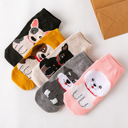 Women's Cartoon Straight Ankle Socks Cartoon Japanese Dogs And Cats Pattern