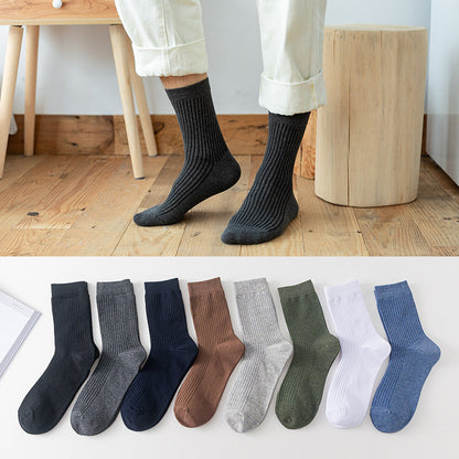 Strip Mid-calf Length Men's Socks All-match Solid Color Vertical Bar