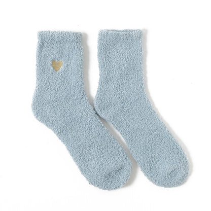 Autumn and winter embroidery love coral fleece socks