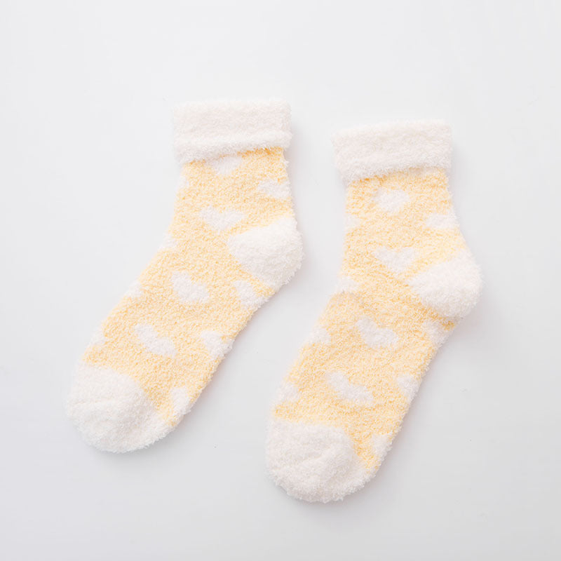 Coral fleece love cuffed flat women's socks