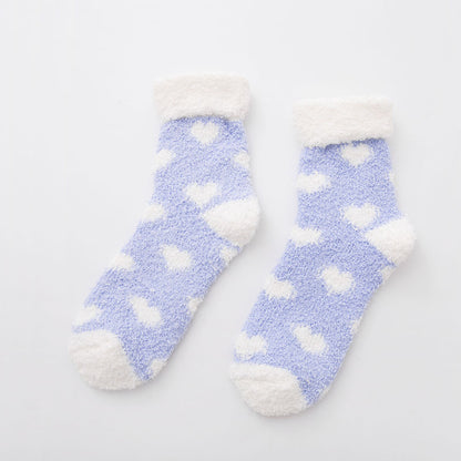 Coral fleece love cuffed flat women's socks