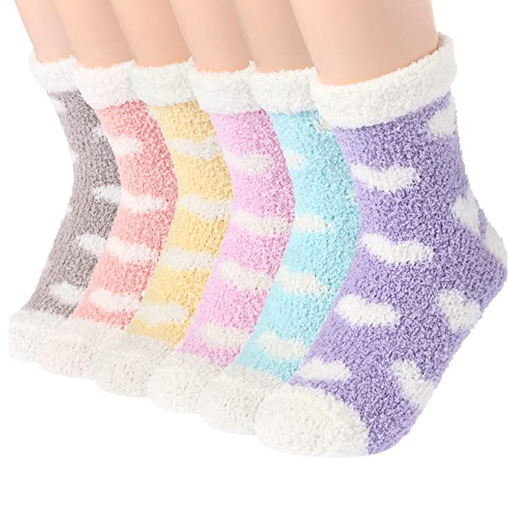 Coral fleece love cuffed flat women's socks