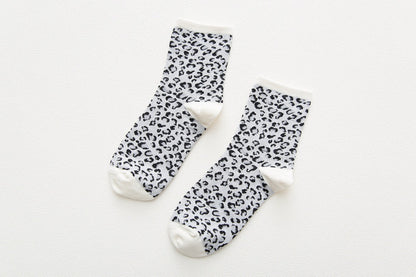 Leopard Dalmatian Black White Cotton Crew Socks