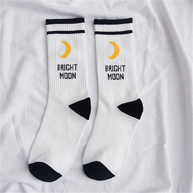 Letter Moon Print Trendy Women's Socks