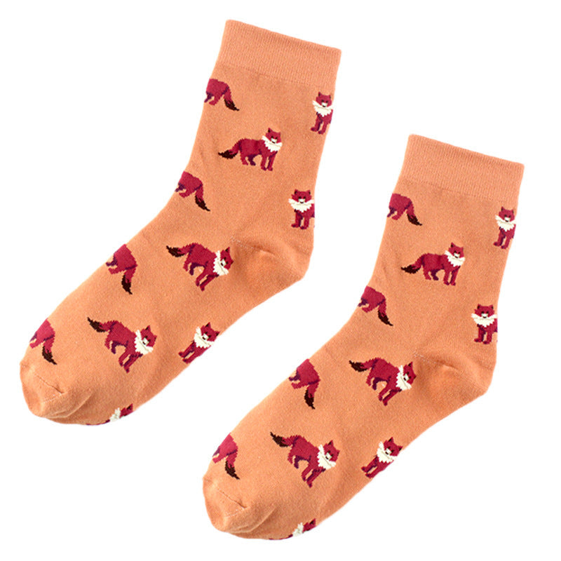 Ladies Cartoon Animal Cotton Mid-calf Length Socks