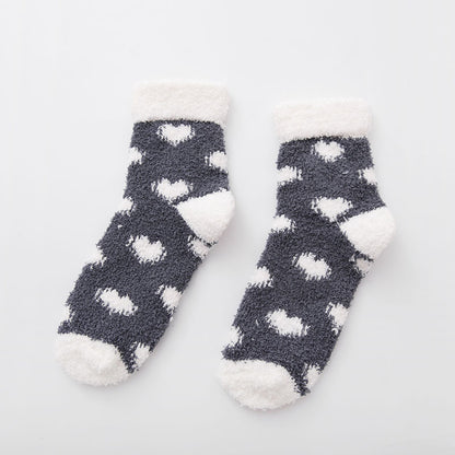 Coral fleece love cuffed flat women's socks