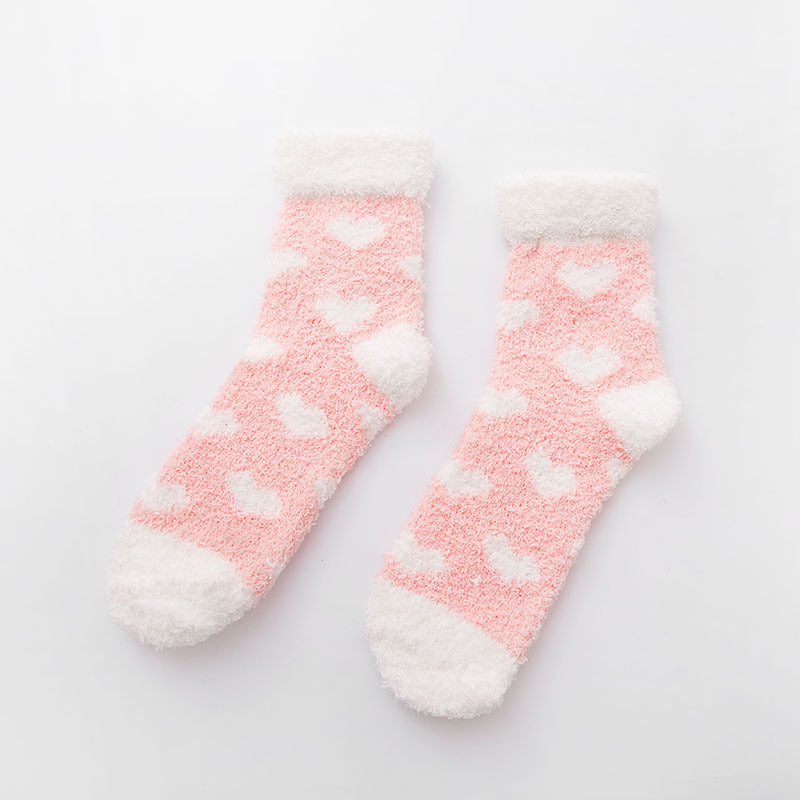 Coral fleece love cuffed flat women's socks