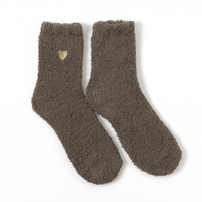 Autumn and winter embroidery love coral fleece socks