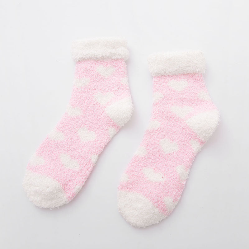 Coral fleece love cuffed flat women's socks