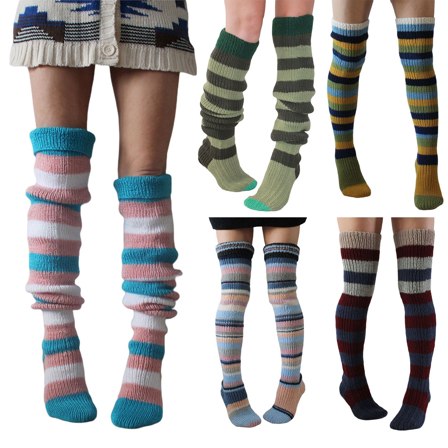 Women's Striped Over-the-knee Knitted Pile Socks