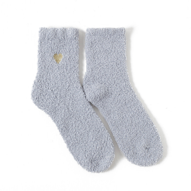 Autumn and winter embroidery love coral fleece socks