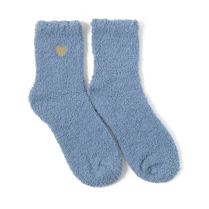 Autumn and winter embroidery love coral fleece socks