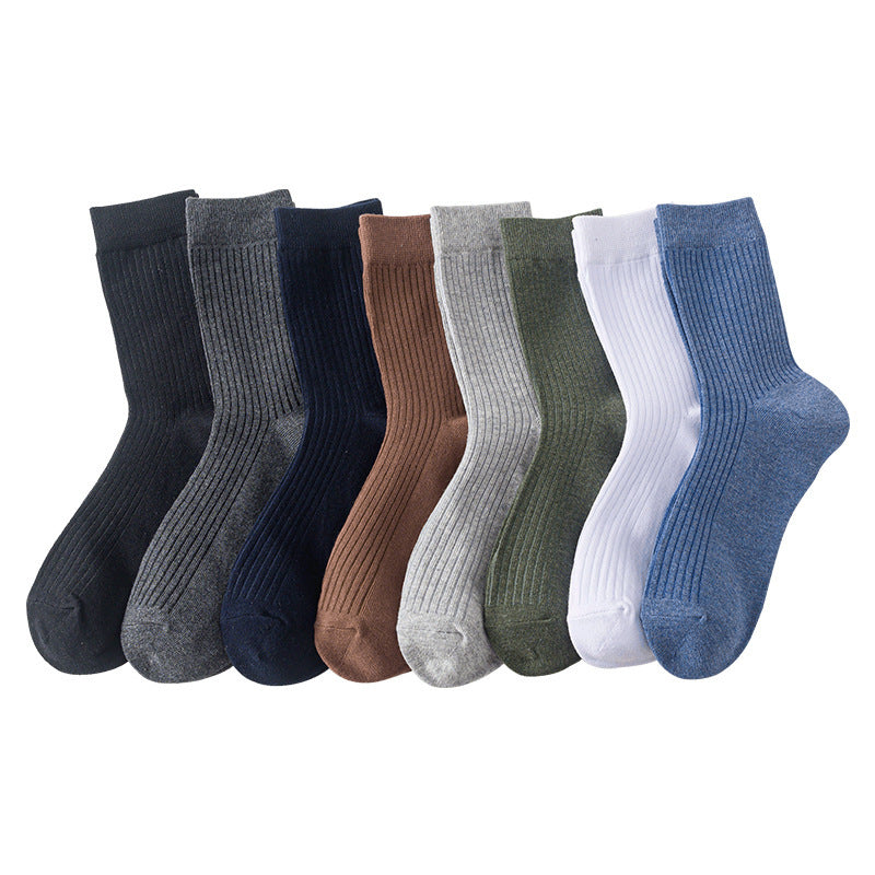 Strip Mid-calf Length Men's Socks All-match Solid Color Vertical Bar