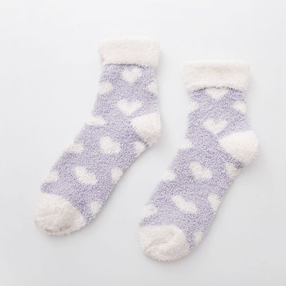 Coral fleece love cuffed flat women's socks