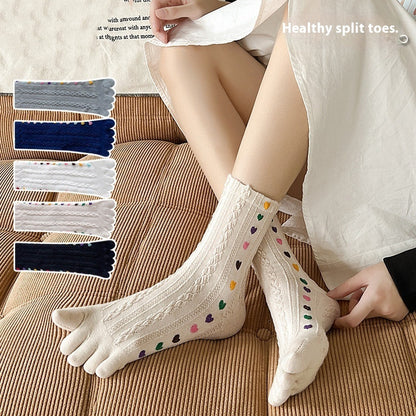 Women's Love Split Toe Breathable Sweat Absorbing Long Socks