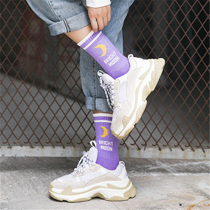 Letter Moon Print Trendy Women's Socks