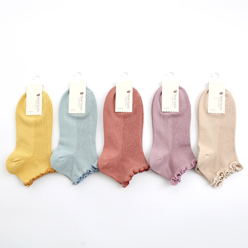 Women's Double Needle Solid Color Cotton Short Ankle Socks