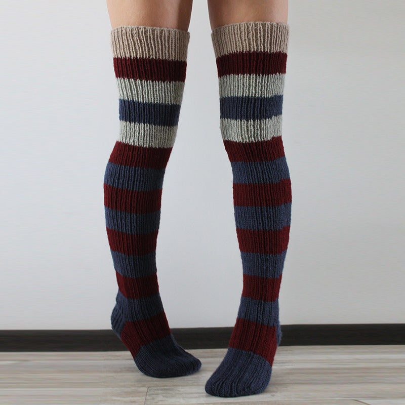 Women's Striped Over-the-knee Knitted Pile Socks