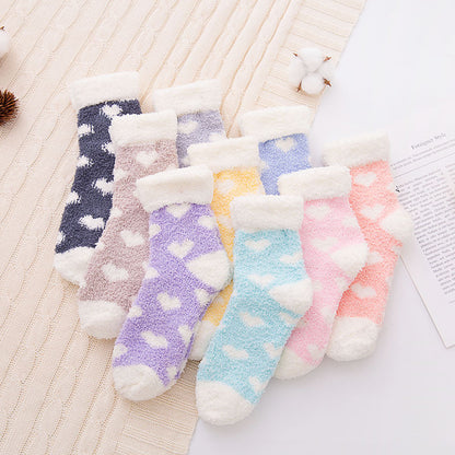 Coral fleece love cuffed flat women's socks