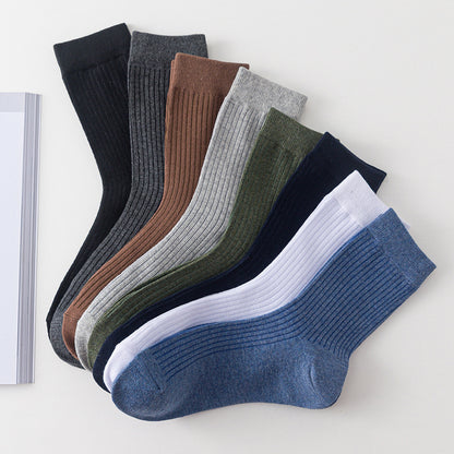 Strip Mid-calf Length Men's Socks All-match Solid Color Vertical Bar