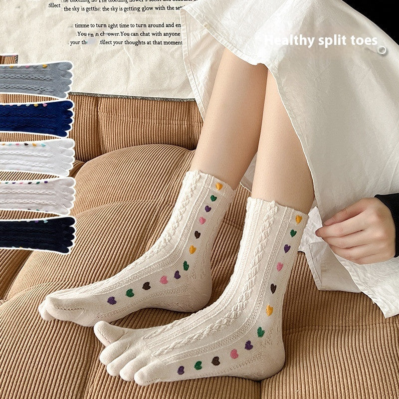 Women's Love Split Toe Breathable Sweat Absorbing Long Socks