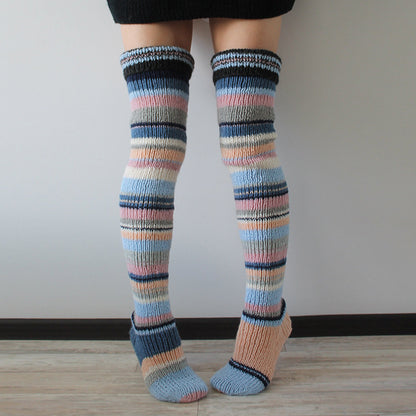 Women's Striped Over-the-knee Knitted Pile Socks