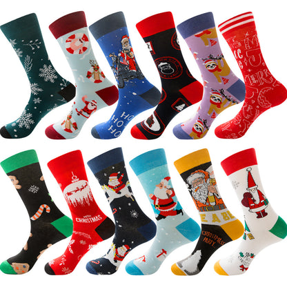 Men's Socks Santa Claus Moose Men's Mid-tube Socks Tide Cotton Socks