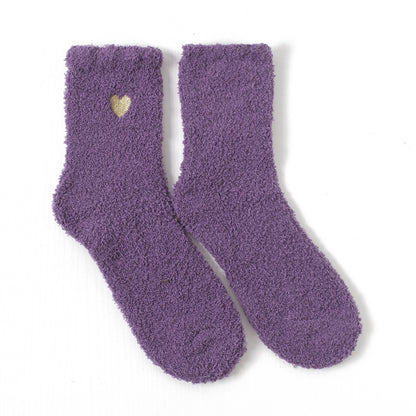 Autumn and winter embroidery love coral fleece socks