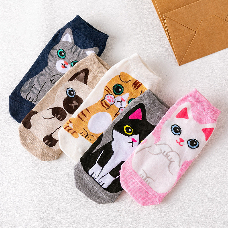 Women's Cartoon Straight Ankle Socks Cartoon Japanese Dogs And Cats Pattern