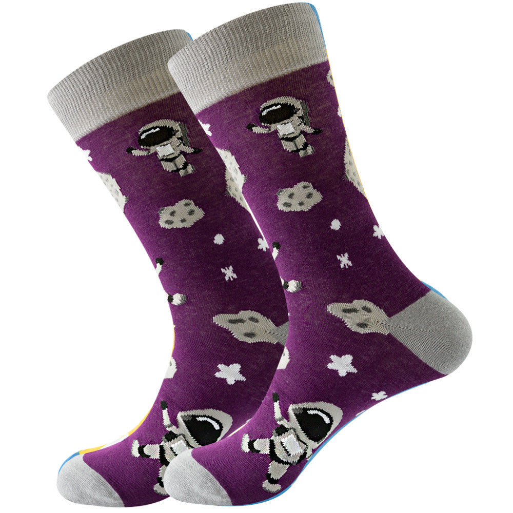 Amazon New Universe Series Men's Big Board Planet Constellation Female Laughing Mid Calf Socks Astronaut Socks Manufacturer