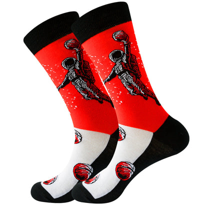 Amazon New Universe Series Men's Big Board Planet Constellation Female Laughing Mid Calf Socks Astronaut Socks Manufacturer