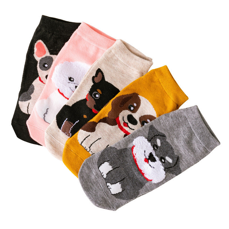 Women's Cartoon Straight Ankle Socks Cartoon Japanese Dogs And Cats Pattern