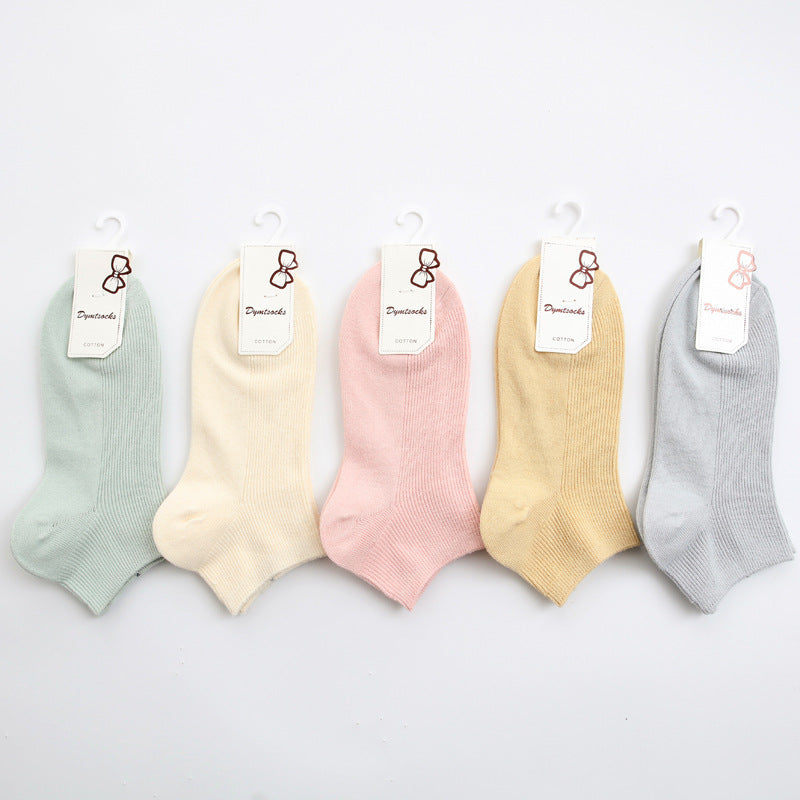 Women's Double Needle Solid Color Cotton Short Ankle Socks