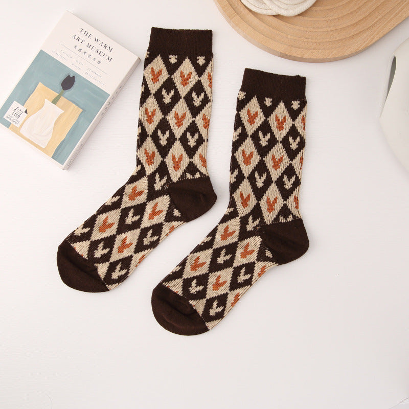 Double Needle Two-way Socks Classic Japanese Style Women's Socks Bunching Socks