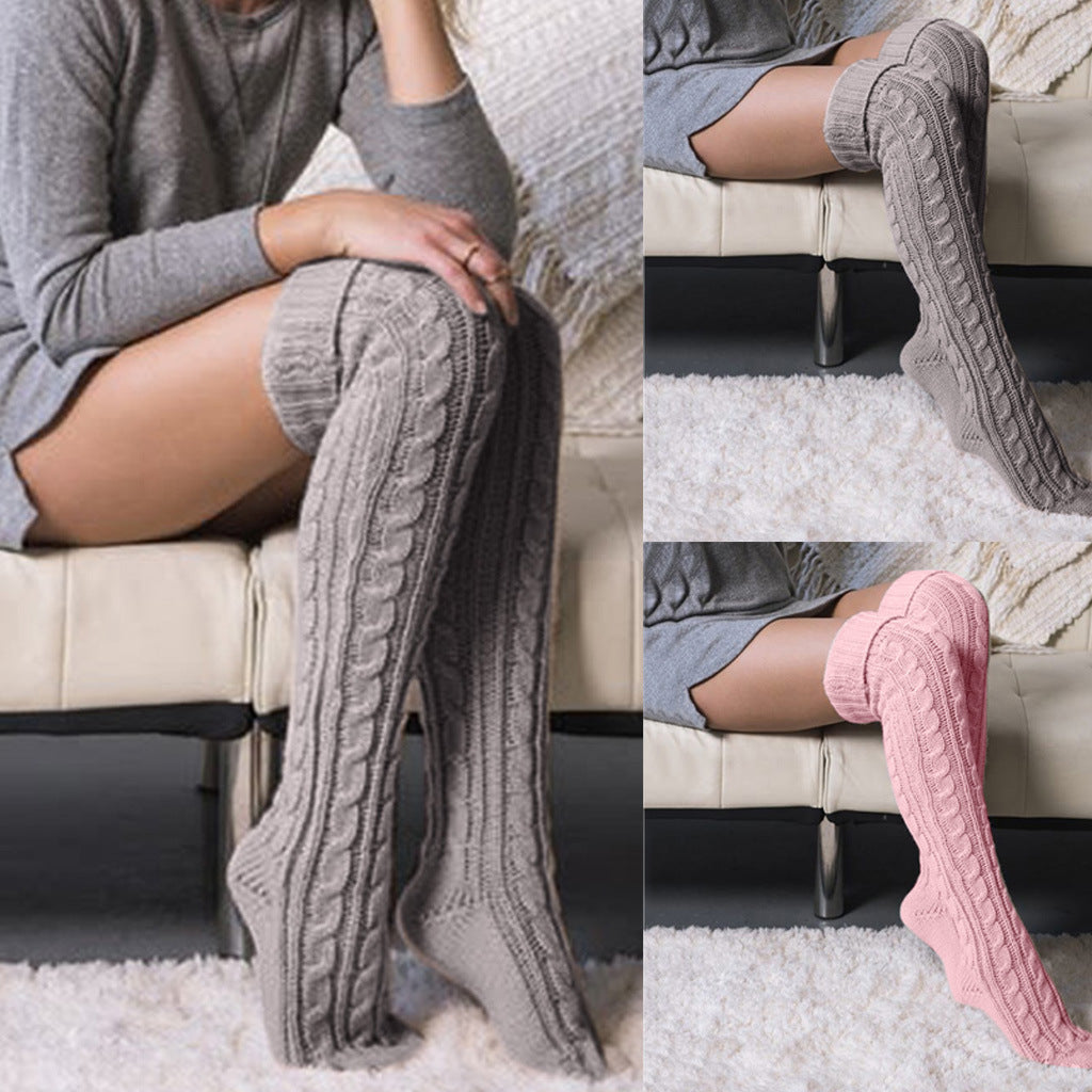 Fashionable Temperament Hot Sale Solid Color Knitted Over-knee Pile Socks