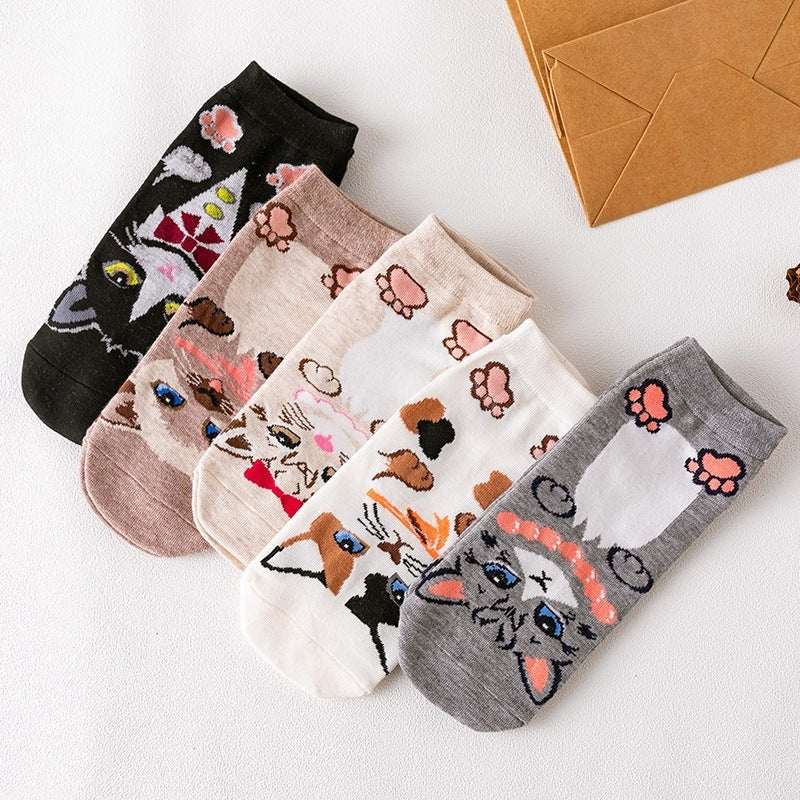 Women's Cartoon Straight Ankle Socks Cartoon Japanese Dogs And Cats Pattern