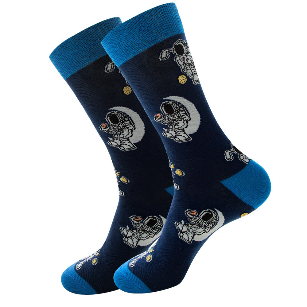 Amazon New Universe Series Men's Big Board Planet Constellation Female Laughing Mid Calf Socks Astronaut Socks Manufacturer