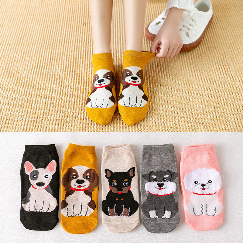 Women's Cartoon Straight Ankle Socks Cartoon Japanese Dogs And Cats Pattern