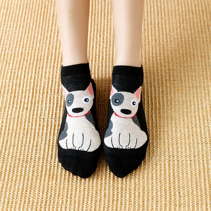 Women's Cartoon Straight Ankle Socks Cartoon Japanese Dogs And Cats Pattern